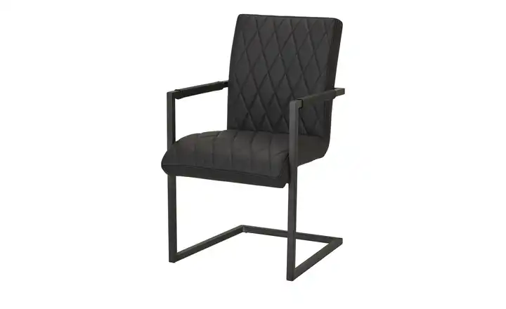Leder-Schwingstuhl Armlehne Leder Braun, Schwarz