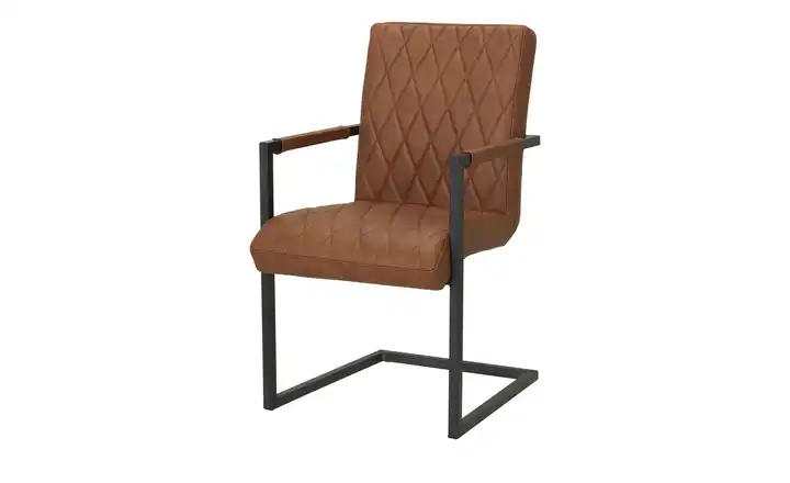 Leder-Schwingstuhl Armlehne Leder Braun, Cognacbraun