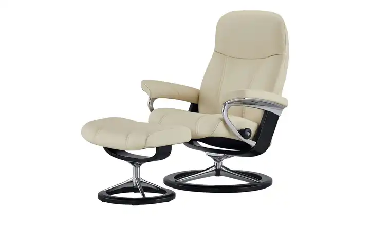 Stressless Relaxsessel mit Hocker Leder Consul  Signature L Creme Schwarz