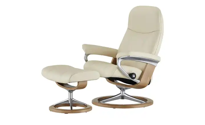 Stressless Relaxsessel mit Hocker Leder Consul  Signature L Creme Eiche