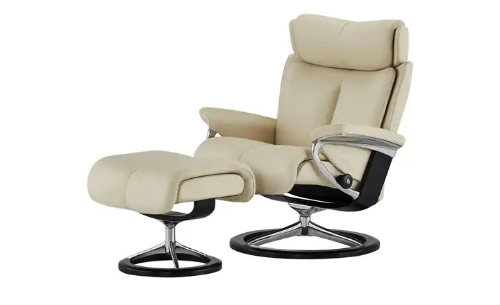 Stressless Relaxsessel mit Hocker Leder Magic Signature S Creme Schwarz