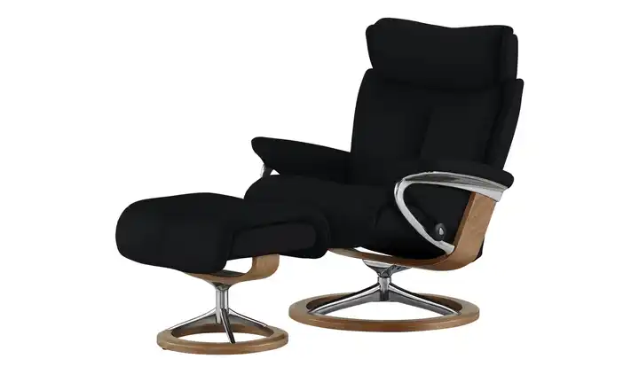 Stressless Relaxsessel mit Hocker Leder Magic Signature S Schwarz Eiche