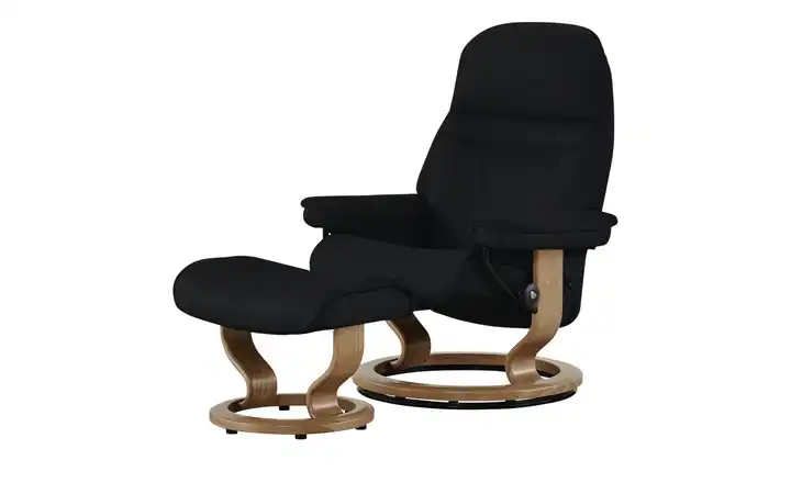 Stressless Relaxsessel mit Hocker Leder Sunrise Classic L Schwarz Eiche