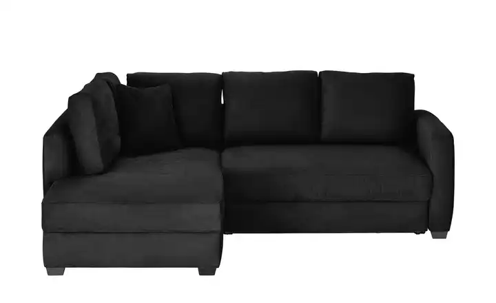 bobb Ecksofa mit Boxspringpolsterung links Schwarz Mikrofaser