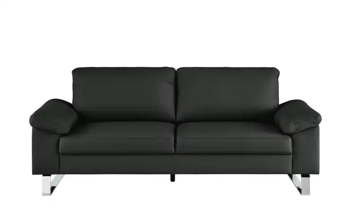 Max Schelling Ledersofa aus Echtleder Maximum 2 Kufengestell verchromt, glänzend Schwarz