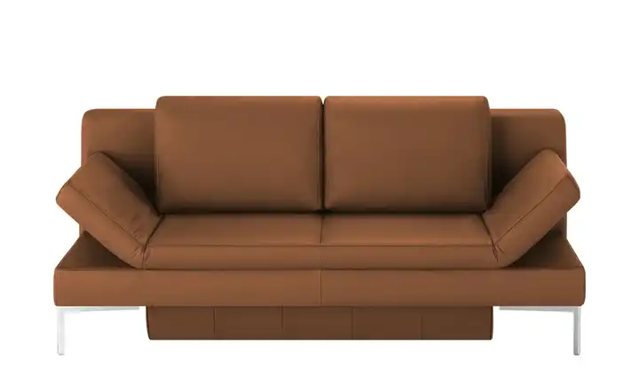 Schlafsofa mit Sitz- und Rückenfläche aus Echtleder Kenny silberfarben Cognacbraun