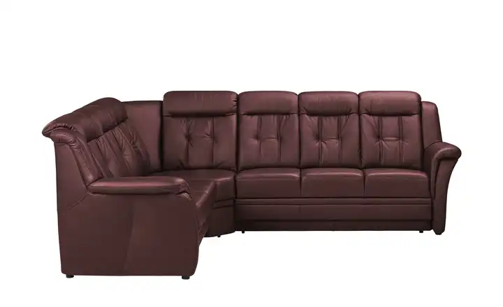 Polstermöbel Oelsa Komfort-Ecksofa aus Leder Andorra Kirschrot links Grundfunktion