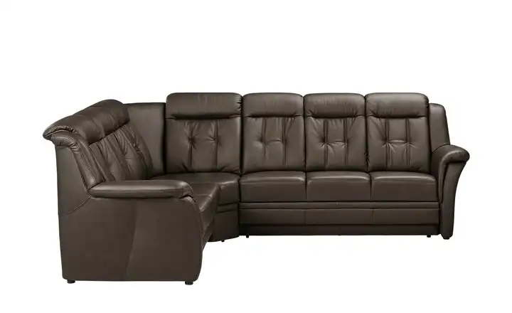 Polstermöbel Oelsa Komfort-Ecksofa aus Leder Andorra Braun links Grundfunktion