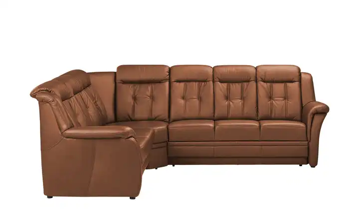 Polstermöbel Oelsa Komfort-Ecksofa aus Leder Andorra Cognacbraun links Grundfunktion