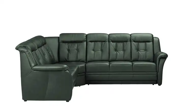 Polstermöbel Oelsa Komfort-Ecksofa aus Leder Andorra Dunkelgrün links Grundfunktion