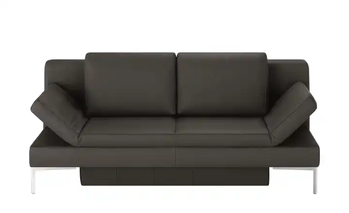 Schlafsofa mit Sitz- und Rückenfläche aus Echtleder Kenny silberfarben Dunkelbraun