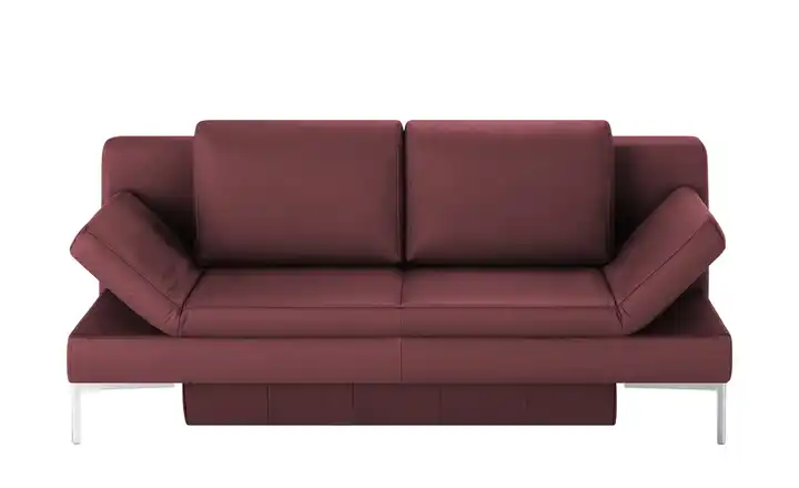 Schlafsofa mit Sitz- und Rückenfläche aus Echtleder Kenny silberfarben Bordeauxrot