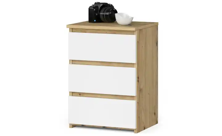 Nachttisch mit 3 Schubladen Eiche Artisan (Nachbildung), Weiß