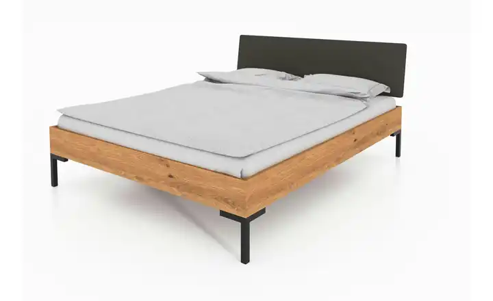 Massivholzbett mit gepolstertem Kopfteil Wildeiche 100 cm 200 cm