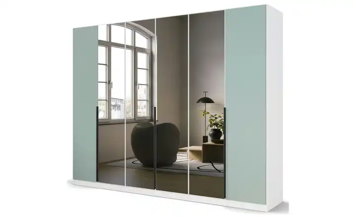 Drehtürenschrank Skyla Weiß, Salbeigrün 271 cm 6 Stück