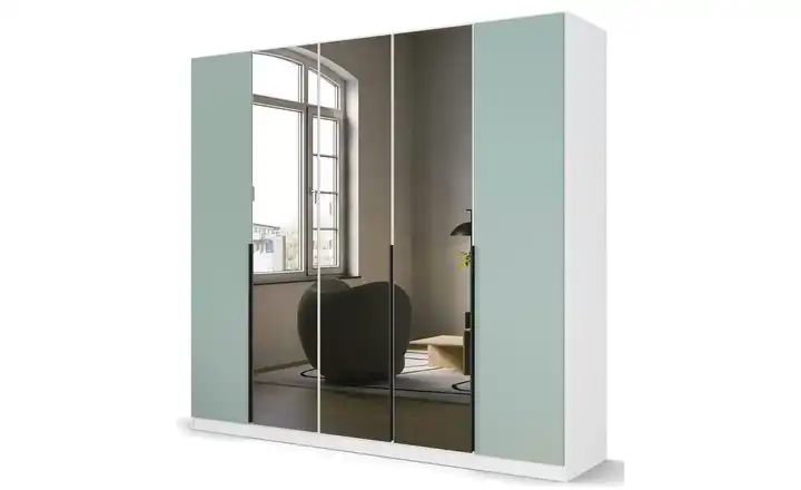 Drehtürenschrank Skyla Weiß, Salbeigrün 226 cm 5 Stück