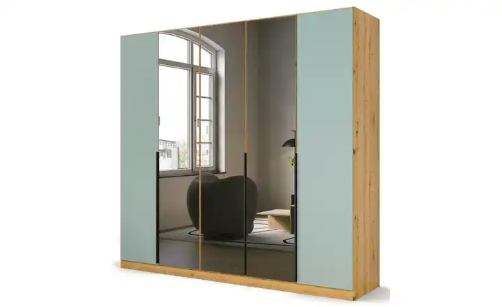 Drehtürenschrank Skyla Eiche Artisan (Nachbildung), Salbeigrün 226 cm 5 Stück