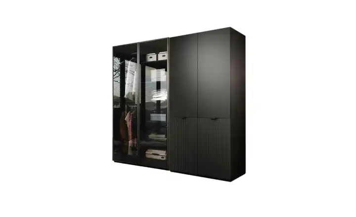 Drehtürenschrank 4 türig mit Beleuchtung Schwarz, transparent