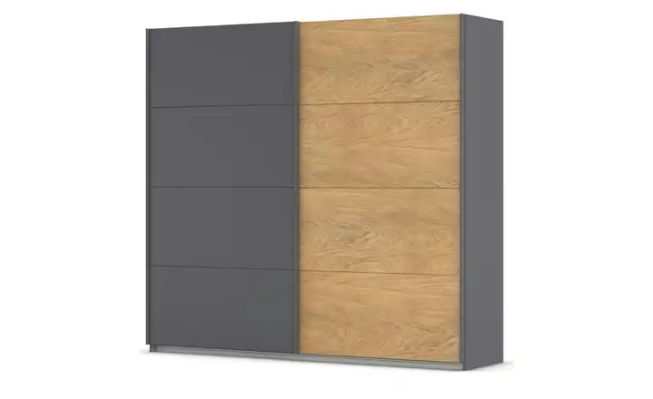 Schwebetürenschrank 2 türig 226 cm Dunkelgrau, Eiche
