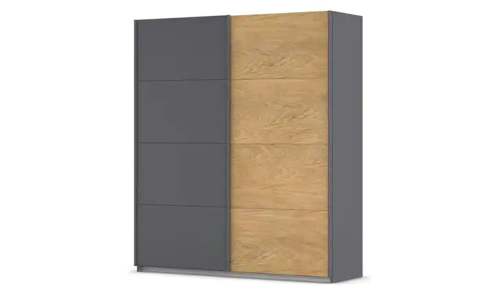 Schwebetürenschrank 2 türig 181 cm Dunkelgrau, Eiche