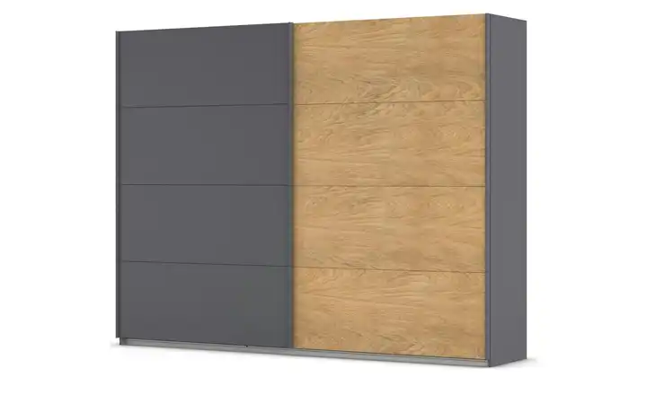 Schwebetürenschrank 2 türig 271 cm Dunkelgrau, Eiche