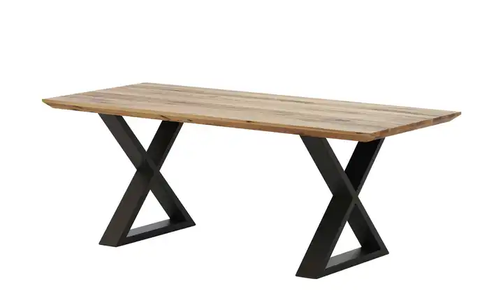 Woodford Massivholztisch Pantheon Wildeiche Kufen (X-förmig) Anthrazit Schweizer Tischkante 190 cm