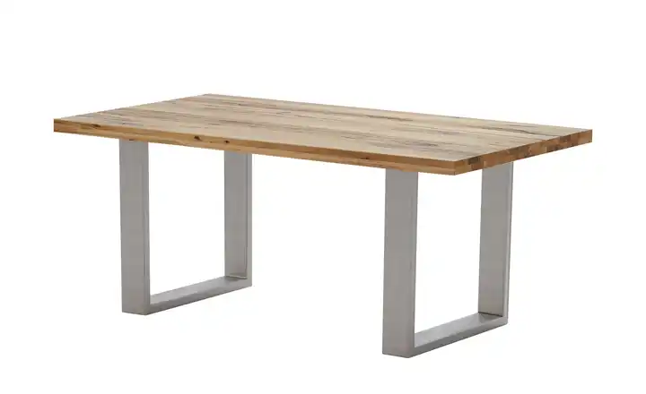 Woodford Massivholztisch Pantheon Wildeiche Kufen (U-förmig) edelstahlfarben gerade Tischkante 190 cm
