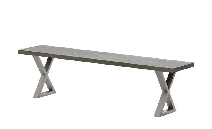 Woodford Massivholzbank Pantheon Kufen (X-förmig) Eiche Grau edelstahlfarben, gebürstet 210 cm