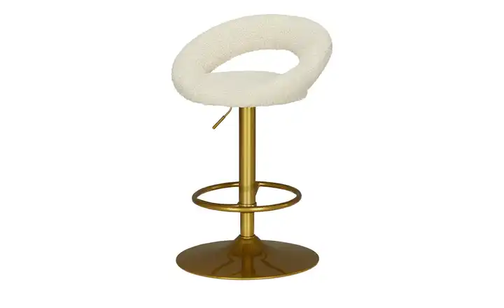Barhocker aus Teddy-Bouclé Creme Goldfarben