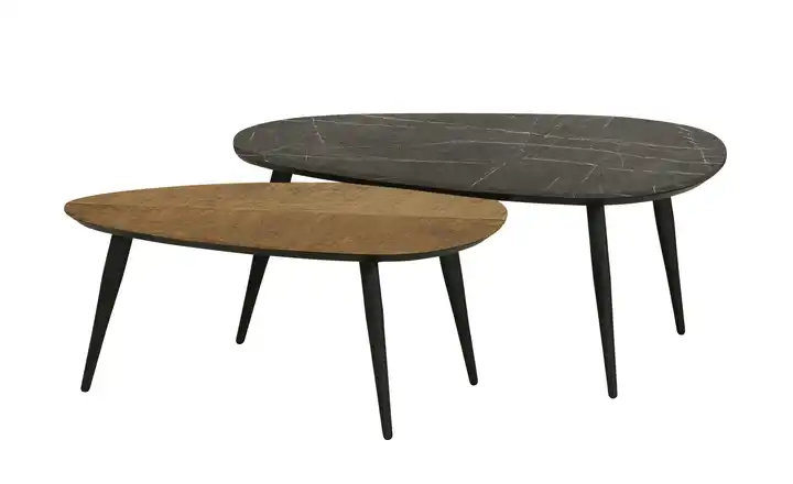 Primo Couchtisch 2er Set XL Teak (Nachbildung), Marmoroptik, Grau