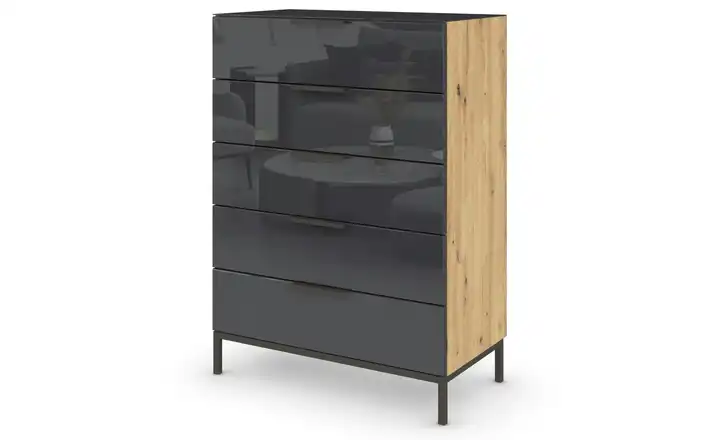 Kommode 80 cm Graphit Eiche Artisan (Nachbildung), Basaltgrau