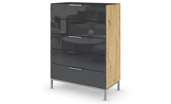 Kommode 80 cm verchromt Basaltgrau, Eiche Artisan (Nachbildung)