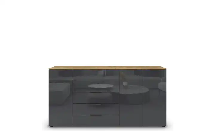 Sideboard Flipp Basaltgrau, Eiche Artisan (Nachbildung) Front: Glas, Oberboden: Dekor Graphit