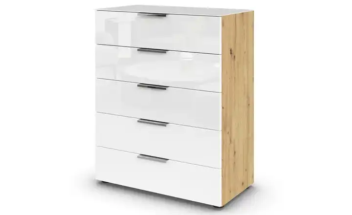 Kommode Flipp 80 cm verchromt Weiß, Eiche Artisan (Nachbildung)