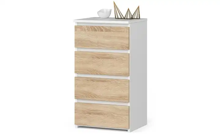 Kommode mit 4 Schubladen Weiß, Eiche Sonoma (Nachbildung)