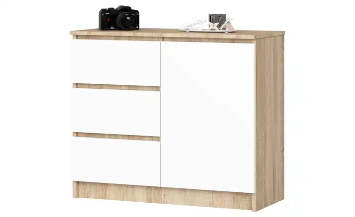 Kommode Eiche Sonoma (Nachbildung), Weiß