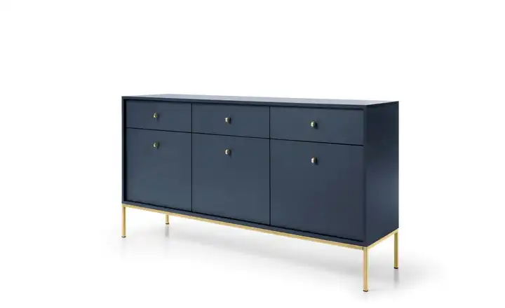 Sideboard 153,4 cm Dunkelblau, Goldfarben 3 Stück