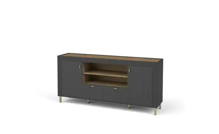 Sideboard ohne Kamin Schwarz, Eiche, Goldfarben
