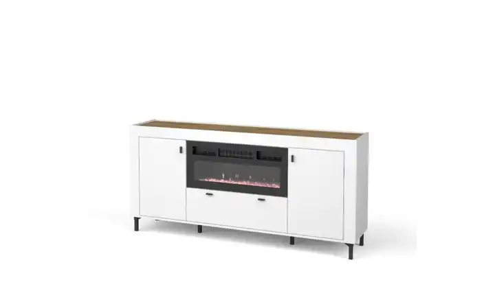 Sideboard mit Kamin Weiß, Eiche, Schwarz