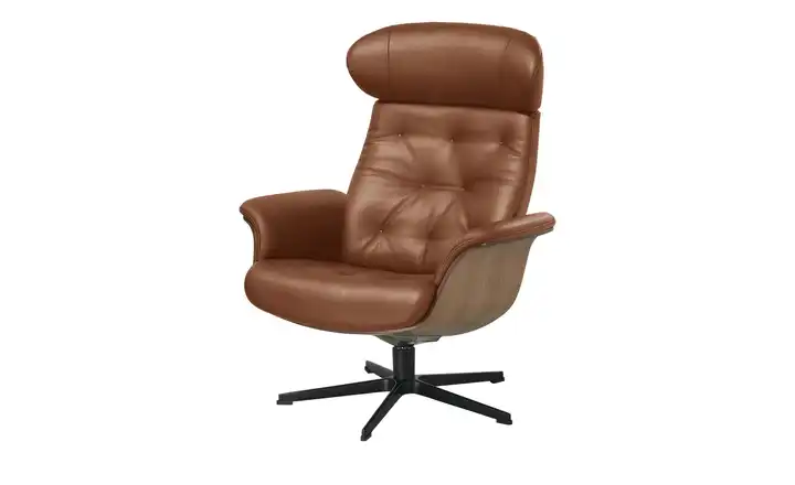 Sessel in Leder mit Knopfnaht Cognacbraun