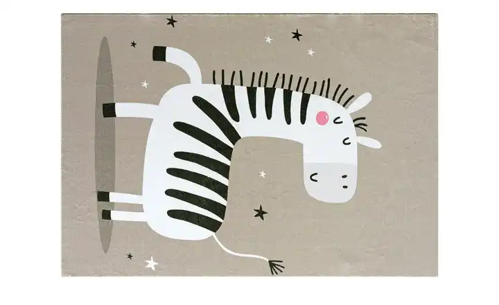 KJUT Kinderteppich 140x200 cm Hellbraun, Weiß, Schwarz