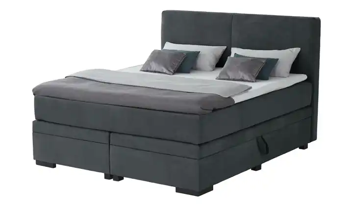 Boxi Boxspringbett mit Bettkasten Boxi Classic Anthrazit 160 cm Viscoschaumkern Velours H3 & H4