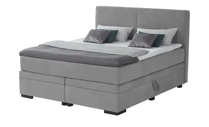 Boxi Boxspringbett mit Bettkasten Boxi Classic Hellgrau 160 cm Viscoschaumkern Velours H3 & H4