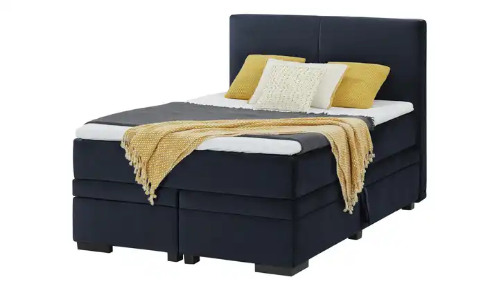 Boxi Boxspringbett mit Bettkasten Boxi Classic Mitternachtsblau 140 cm Kaltschaumkern Samt H4 & H5