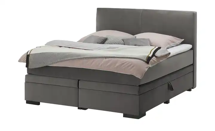 Boxi Boxspringbett mit Bettkasten Boxi Classic Dunkelgrau 160 cm Viscoschaumkern Samt H3 & H4