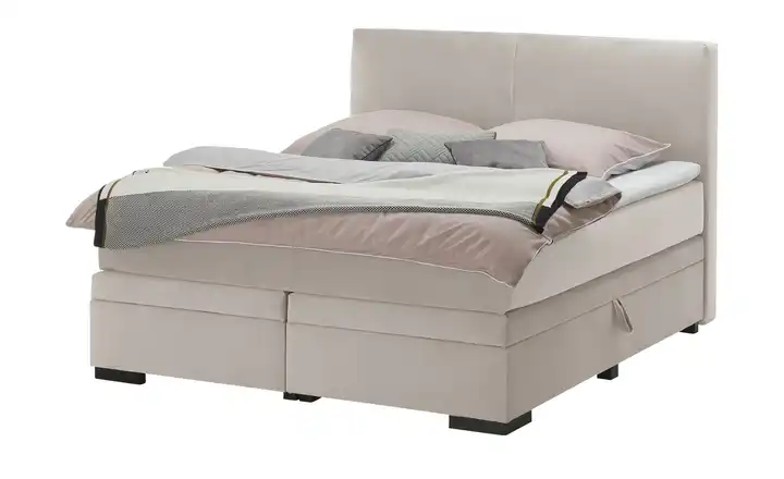 Boxi Boxspringbett mit Bettkasten Boxi Classic Beige 160 cm Viscoschaumkern Samt H3 & H4