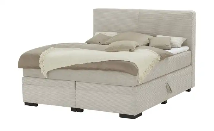 Boxi Boxspringbett mit Bettkasten Boxi Classic Natur 160 cm Viscoschaumkern Cordstoff H3 & H4