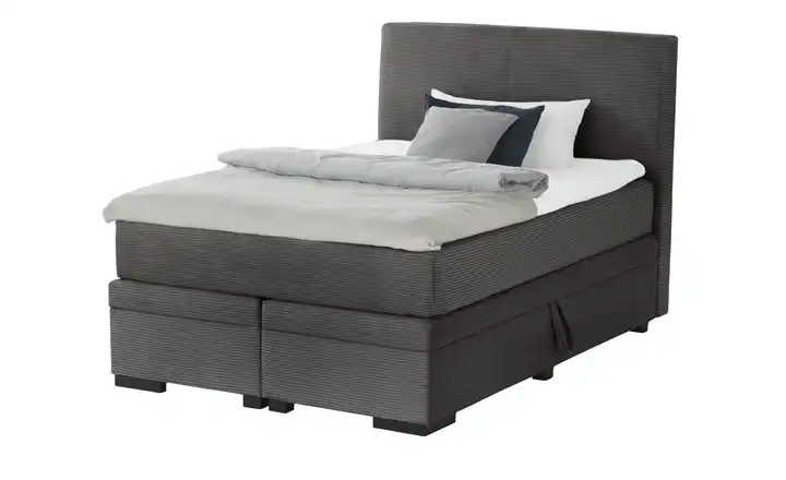 Boxi Boxspringbett mit Bettkasten Boxi Classic Anthrazit 140 cm Kaltschaumkern Cordstoff H4 & H5