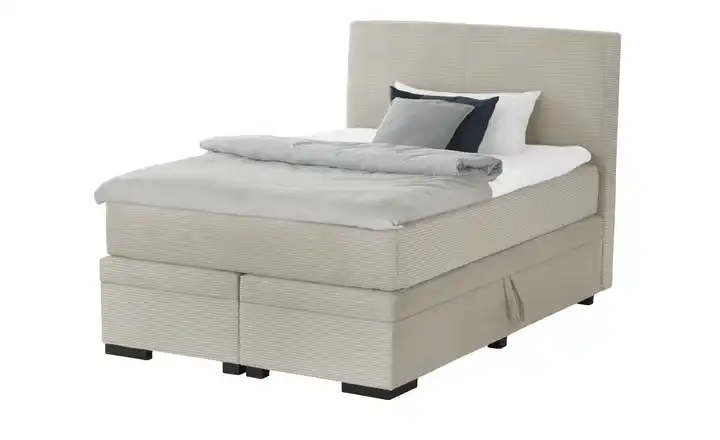 Boxi Boxspringbett mit Bettkasten Boxi Classic Natur 140 cm Kaltschaumkern Cordstoff H4 & H5