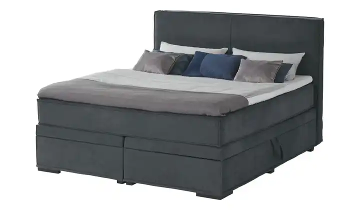 Boxi Boxspringbett mit Bettkasten Anthrazit 180 cm Kaltschaumkern Velours H2 & H3